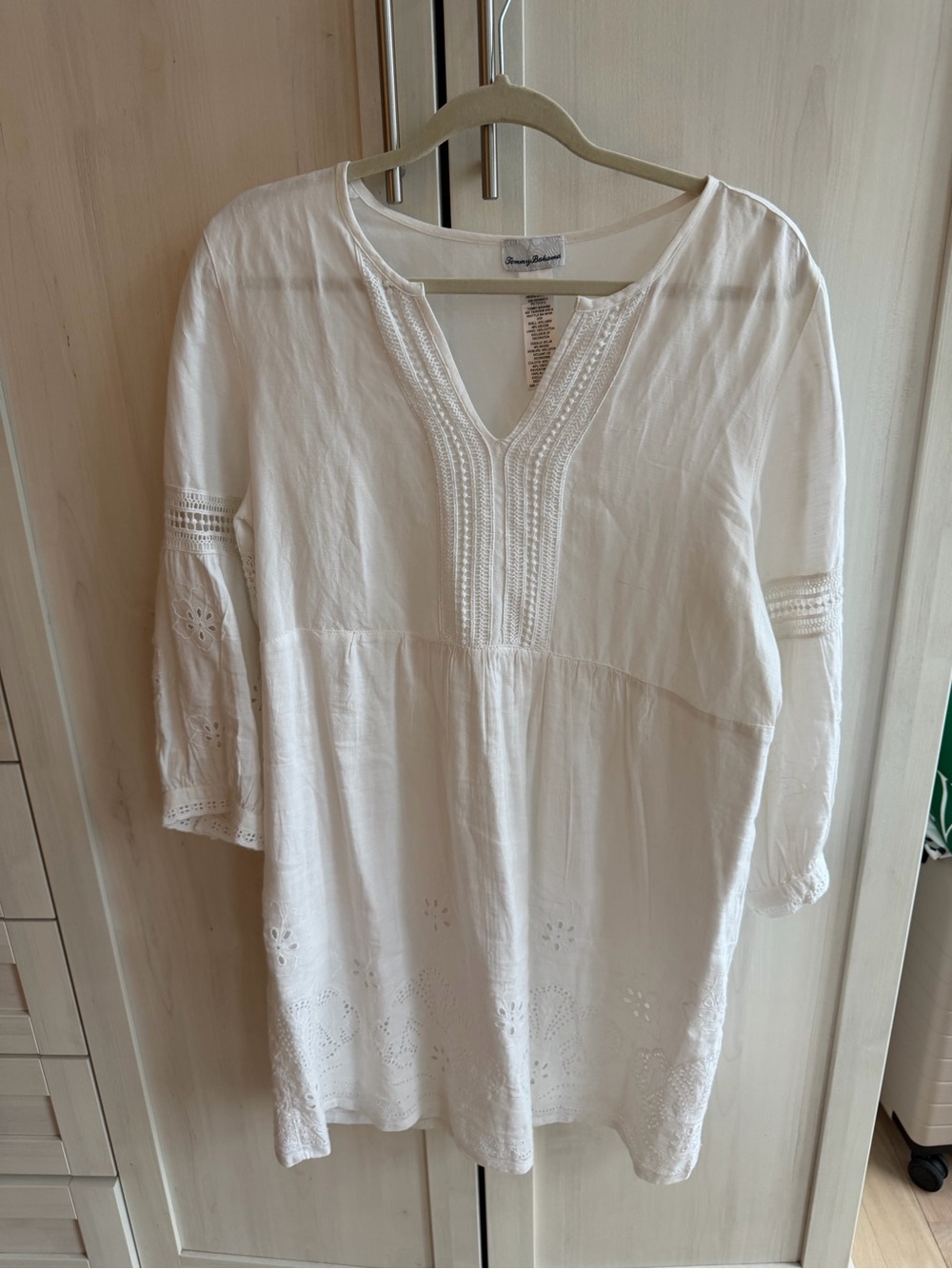 Tommy Bahama White Embroidered V-Neck Tunic